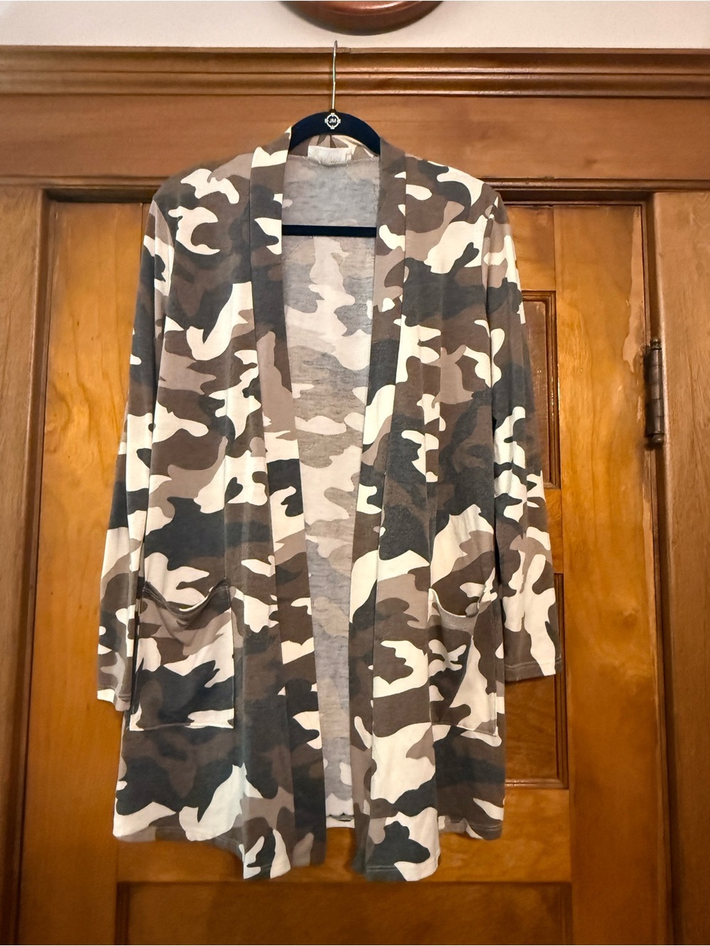 Zenana Outfitters Open-Front Camo Cardigan Jacket - Brown, Green, White